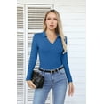 thumbnail image 4 of VICHVVY Womens Long Sleeve Shirts Lapel V Neck Slim Fitted Ribbed Knit Trendy Tight Polo Tops Blue L, 4 of 5