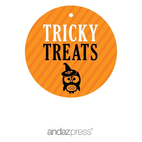 Tricky Treats Orange Black & Orange Halloween Thank You Round Gift Tags, 24-Pack