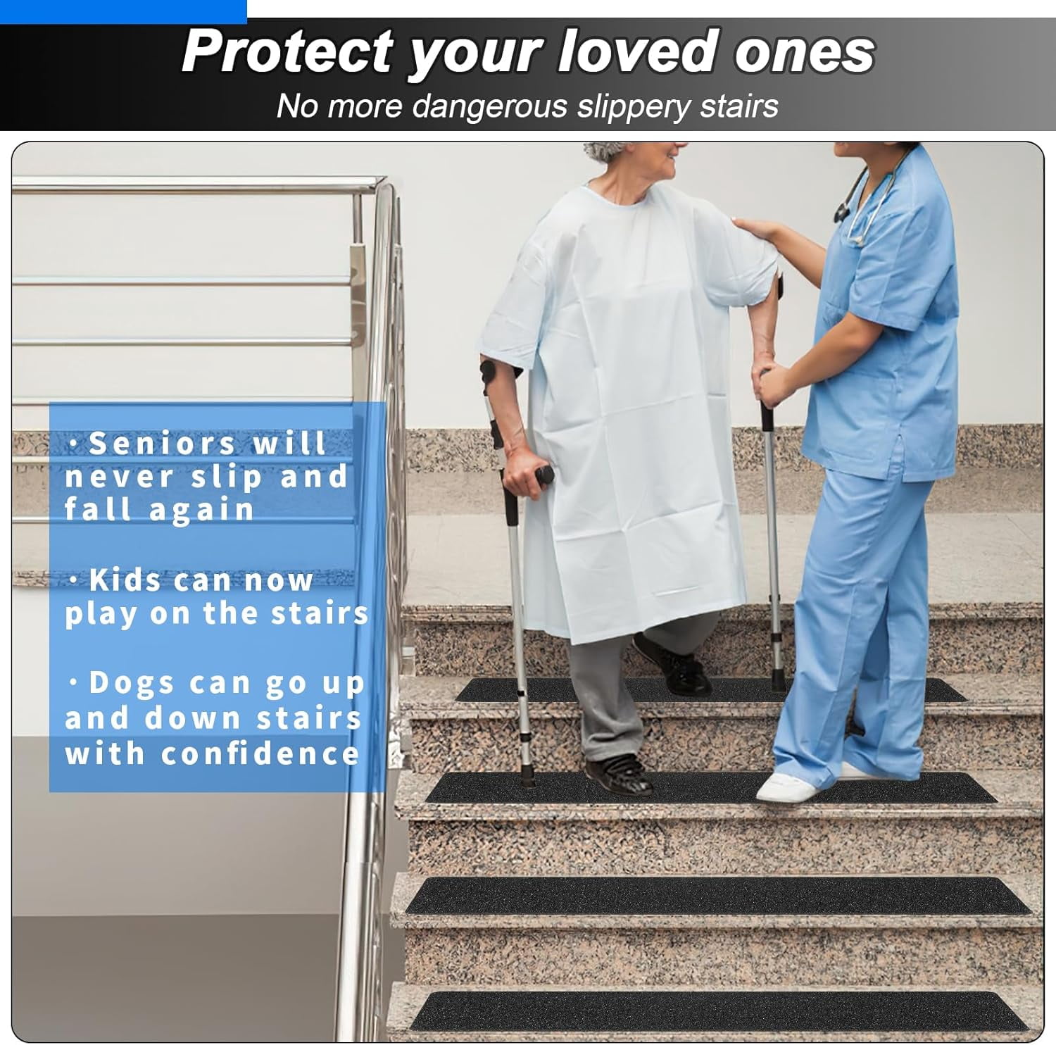 Outdoor Stair Treads Non-Slip Step Strips for Wooden Steps 10 Pack 8” x 30” Anti Slip Grip Tape Precut for Outside Stairs, Non Skid Stair Tread Mats Weather Resistant for Outdoors, Black