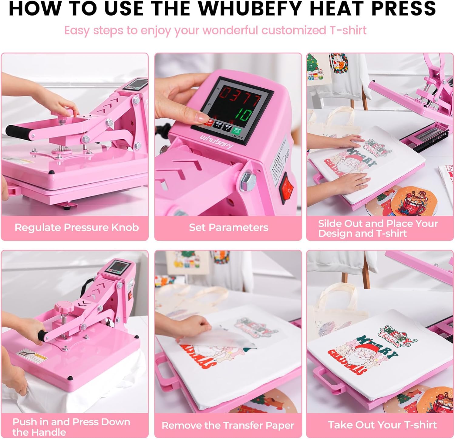 Adnoom Clamshell Heat Press 15x15 with Slide Out Design, Industrial-Quality Sublimation Press with Dual Tube Heating System, Digital Heat Transfer Machine for T-shirt, Mouse Pad, Pillows, Pink