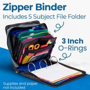 Case-it Mighty Zip Tab Zipper Binder, 3 O-Ring with 5-Color tabs, Expanding File Folder and Shoulder Strap and Handle, D-146- Midnight Blue