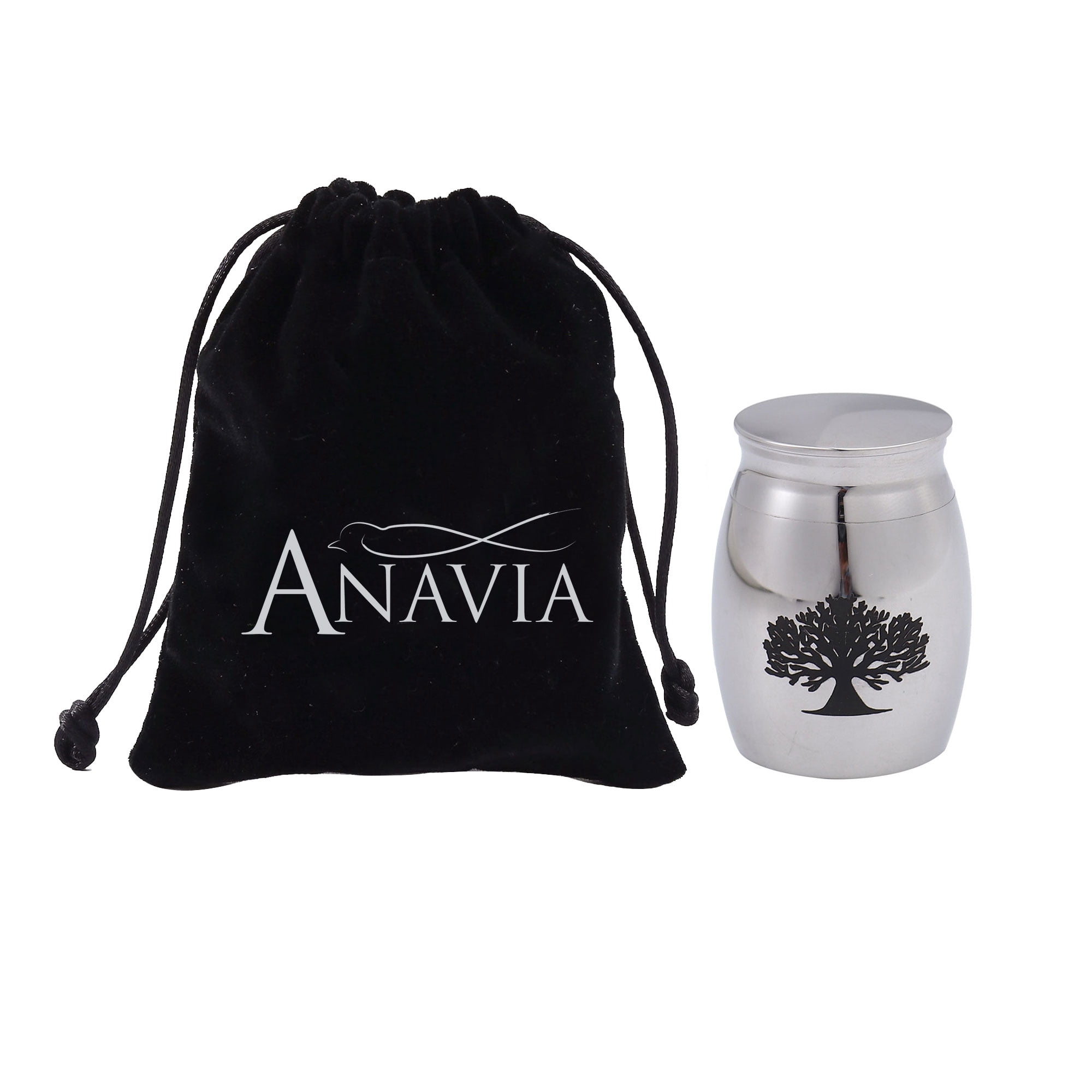 Silver Family Tree of Life Keepsake Funeral Cremation Urn for Human Ashes Mini Stainless Steel Waterproof Human Ashes Container Keepsake Holder with Free Anavia Pouch