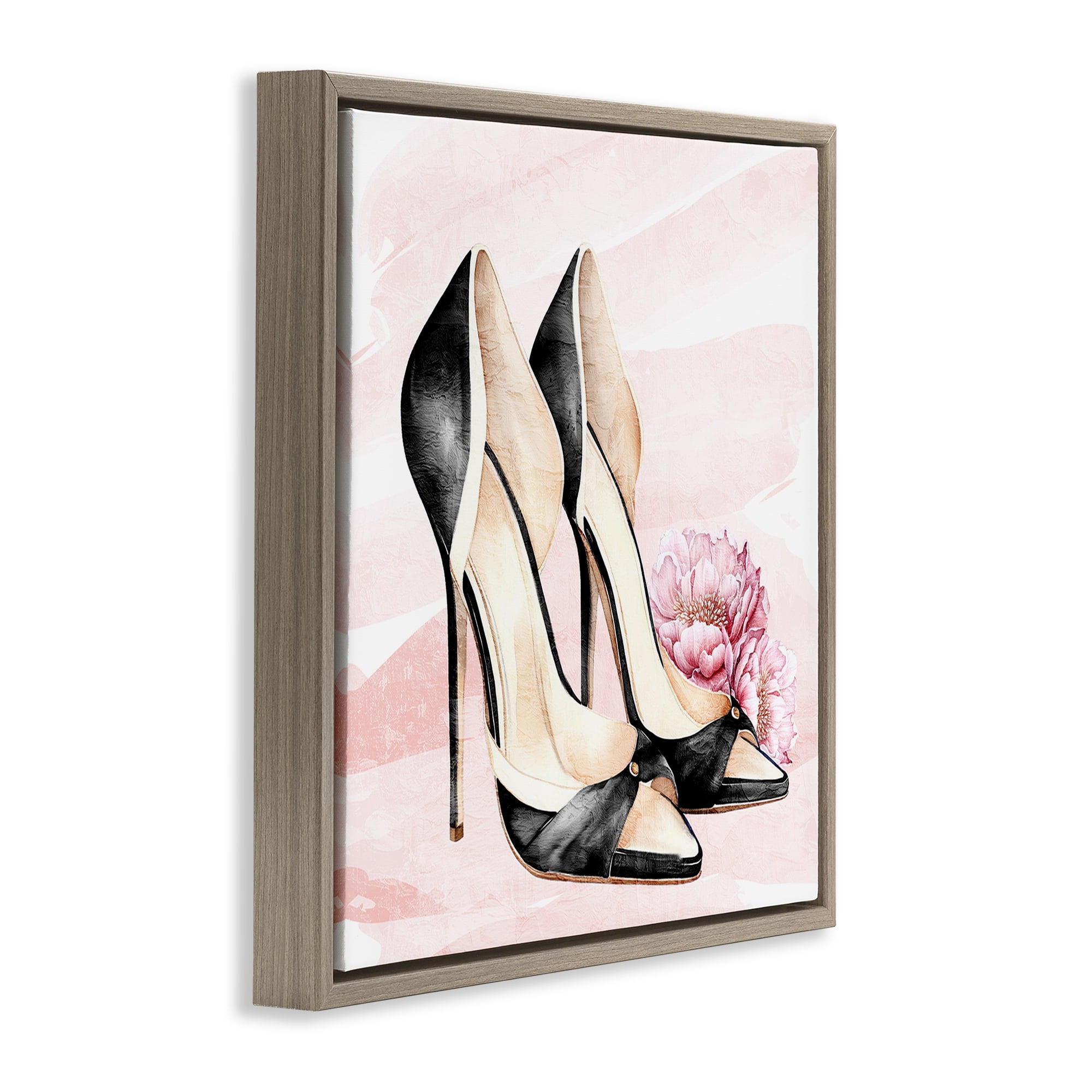 Stupell Industries Glam Time Heels Brown Framed Floater Canvas Wall Art, design by Kim Allen