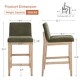 thumbnail image 3 of Zesthouse 25.8" Modern Bar Stools Set of 2, Wooden Counter Height Barstools with Back, Upholstered Linen Counter Stools with Distressed Solid Wood Legs for Kitchen Island, Green, 3 of 11