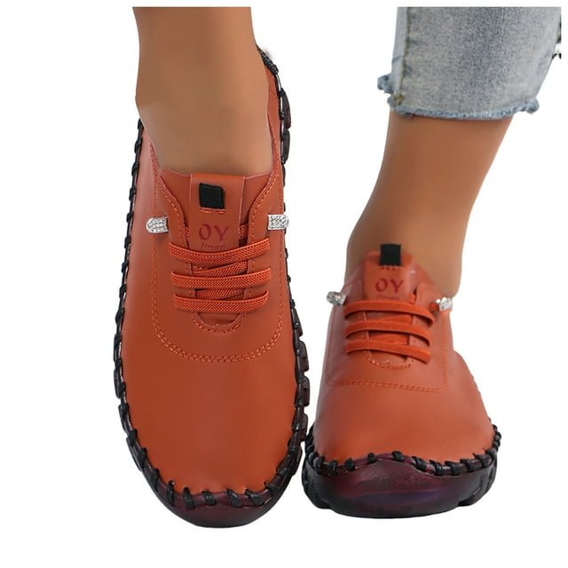 Womens Fashion Sneakers with Rubber Sole Casual Leather Lace up Walking Flat Work Shoes Spring Fall