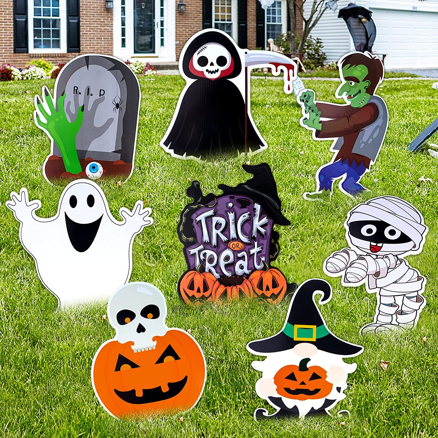 Halloween Yard Stakes Signs for Halloween Decorations Outdoor, 8 Pcs