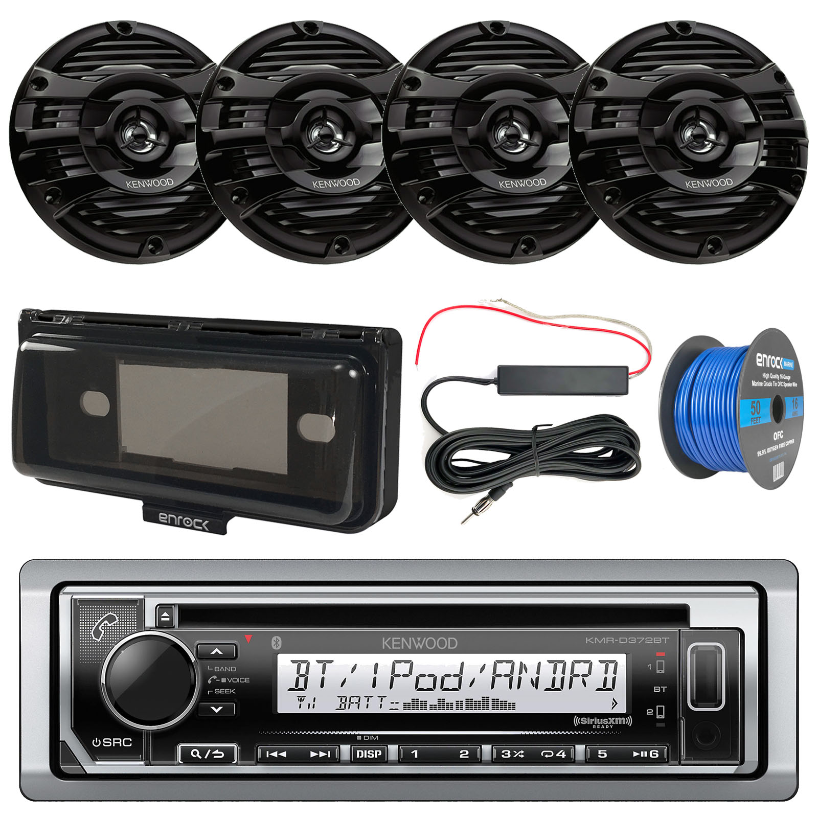Bay Boat Audio Package: Kenwood KMRD372BT Marine CD ... car audio wiring kit walmart 