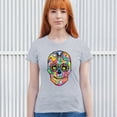 thumbnail image 3 of Tee Hunt Dean Russo Sugar Skull T-Shirt Day of The Dead Neon Calaver Women's T-Shirt Tee, Gray, Large, 3 of 5