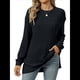 thumbnail image 3 of Camiseta de Larga con Cuello Redondo, Rayas, Color Liso y Abertura para Mujer, Otoño/Invierno 2025, con Bolsillo en el Pecho Negro XL, 3 of 9