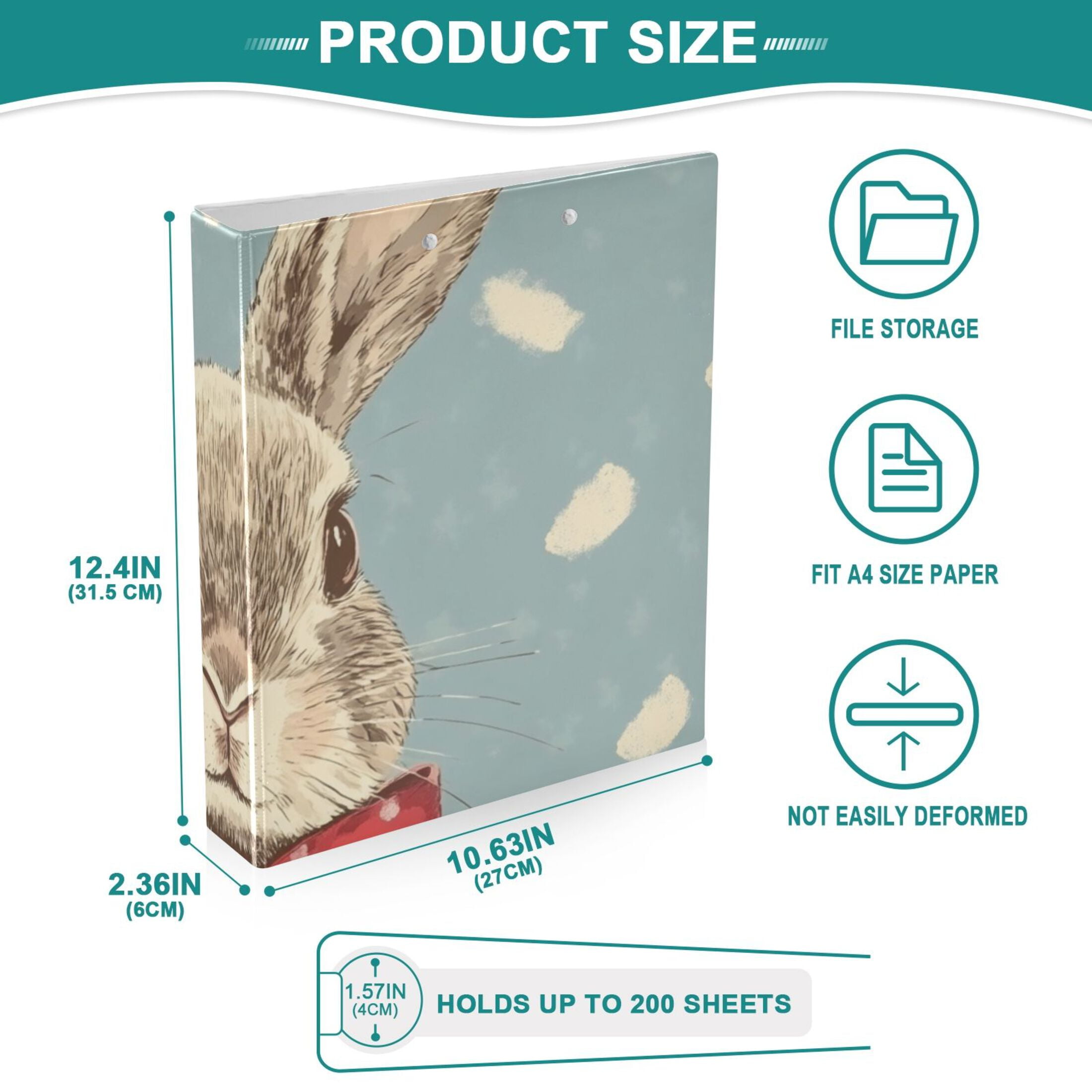 Rabbit with Bow 3 Ring Binders 1.5 inch Hardcover File Folders with Interior Pockets A4 Size Organizer for School Office Hospital Set of 2