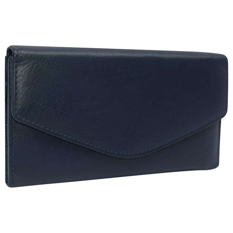 RFID Genuine Leather Women's Slim Flap Wallet Clutch Organizer