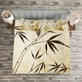 thumbnail image 3 of Ambesonne Asian Themed Quilted Bedspread Set 3 Pcs, Gradient Color Leaves, King Size, Brown and Cream, 3 of 3