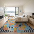 thumbnail image 3 of ODIKA 9'x12' Washable Area Rug Bedside Sequence Hopscotch Storybook Maze Featuring Block Retro for Great Room, Indoor Concept, Large Living Low Pile, Flatwoven, 3 of 7