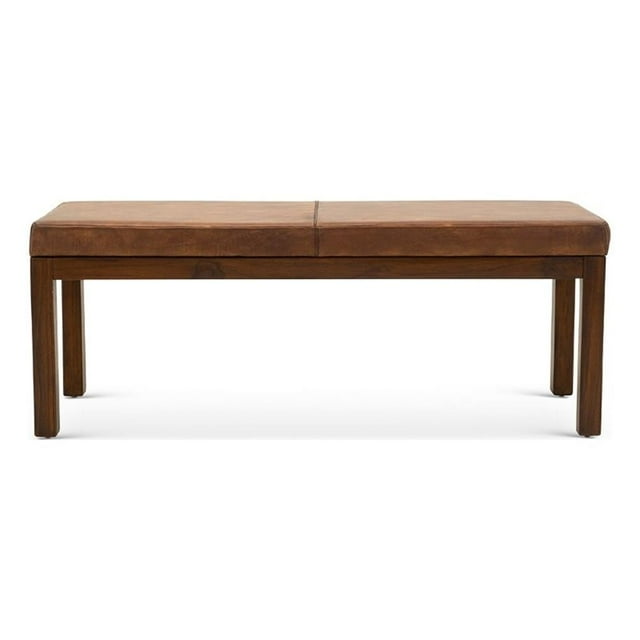 Banc Rembourré en Cuir Véritable Cousu de Style Mi-Siècle Moderne Komodo, Couleur Beige