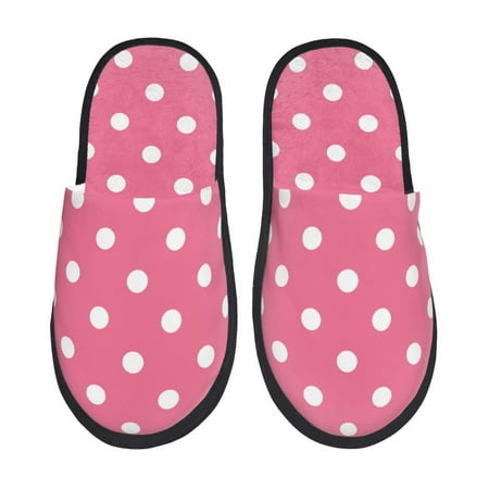 Balery Dots On Rose Red Background Slient Indoor Furry Fleece Comfort House Shoes Soft Non-Slip Home Shoes Cotton slippers House Slippers-- Medium