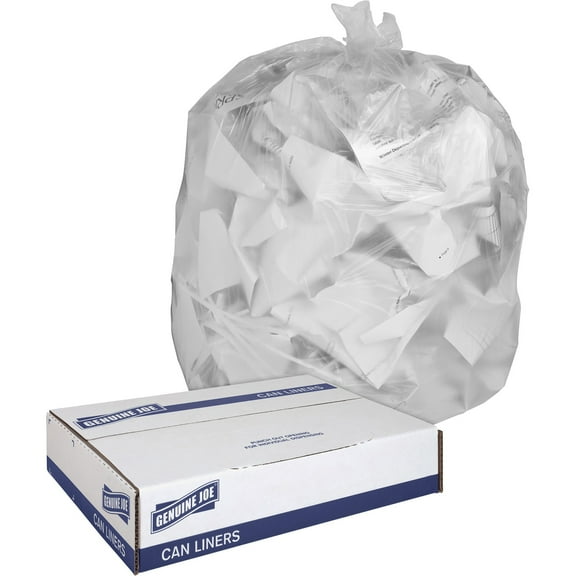 Genuine Joe Clear Trash Can Liners - Medium Size - 30 Gal - 30" Width X 36" Length X 0.60 Mil (15 Micron) Thickness - Low Density - Clear - 250/carton