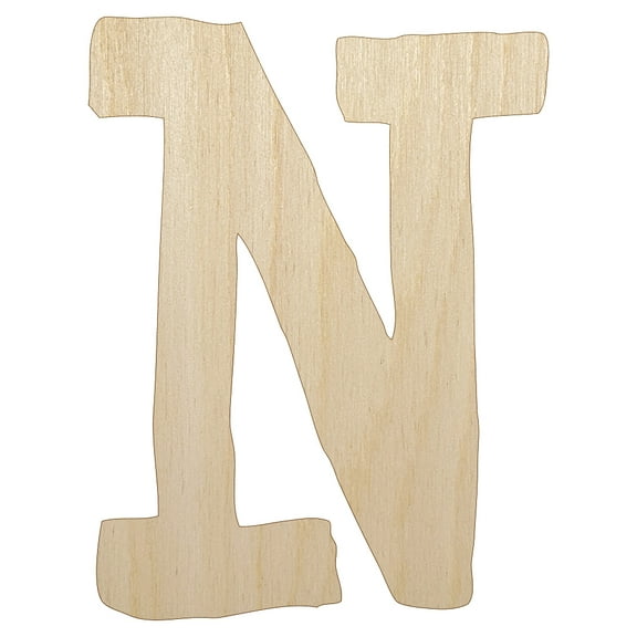 Letter N Uppercase Cute Typewriter Font Wood Shape Unfinished Piece Cutout Craft DIY Projects - 4.70 Inch Size - 1/8 Inch Thick