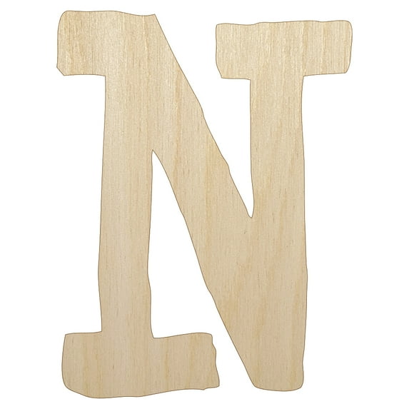 Letter N Uppercase Cute Typewriter Font Wood Shape Unfinished Piece Cutout Craft DIY Projects - 6.25 Inch Size - 1/8 Inch Thick