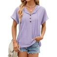 thumbnail image 2 of Ruyang Women's Casual Summer Hoodies Short Sleeve Drawstring Hoodies Tops Button Front V Neck Pullover T-Shirts Tops, 2 of 5