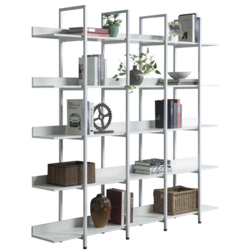 5-Tier Industrial Bookcase, Vintage Open Bookshelf with Metal Frame & MDF Shelves, 80 Lbs Per Shelf, Freestanding Display Storage Rack for Living Room & Home Office, White