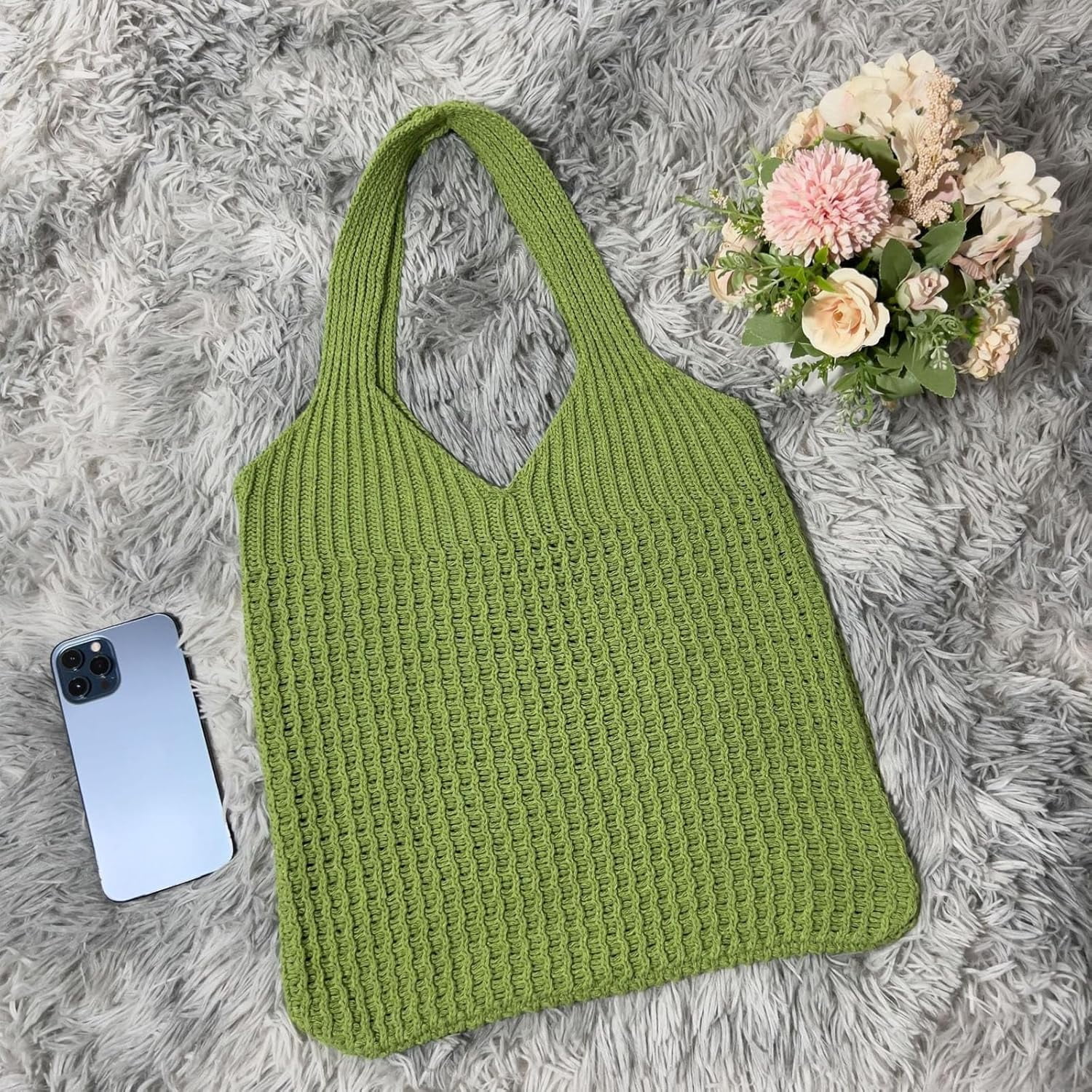 CoCoMangos Beach Tote Bag Aesthetic Coconut Girl Aesthetic Tote Bag Crochet Beach Bag Small Beach Bag Tote Bag for Women