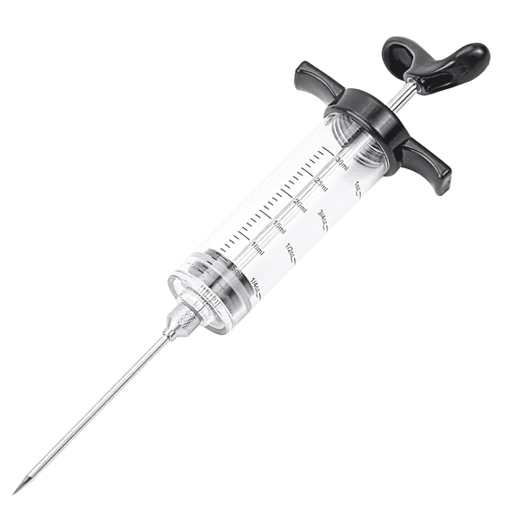 Heavy-Duty Stainless Steel Marinade Injector Syringe for BBQ Grilling, Meat Cooking, Roasting Brining with Precision Nozzle - Durable Sauce Basting Tool Black