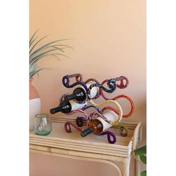 KANTHA WRAPPED IRON TABLE TOP WINE RACK