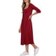 thumbnail image 4 of Vestido de punto waffle Inspire Chic para mujeres, con mangas 3/4, escote cuadrado, midi, talla L, rojo oscuro, 4 of 6