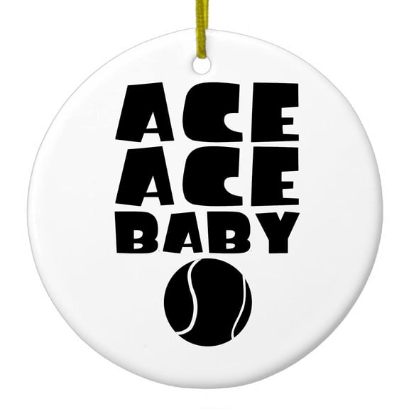 DistinctInk Hanging Ceramic Christmass Tree Ornament with Gold String - Great Gift / Present - 2 3/4 inch diameter - Ace Ace Baby Tennis