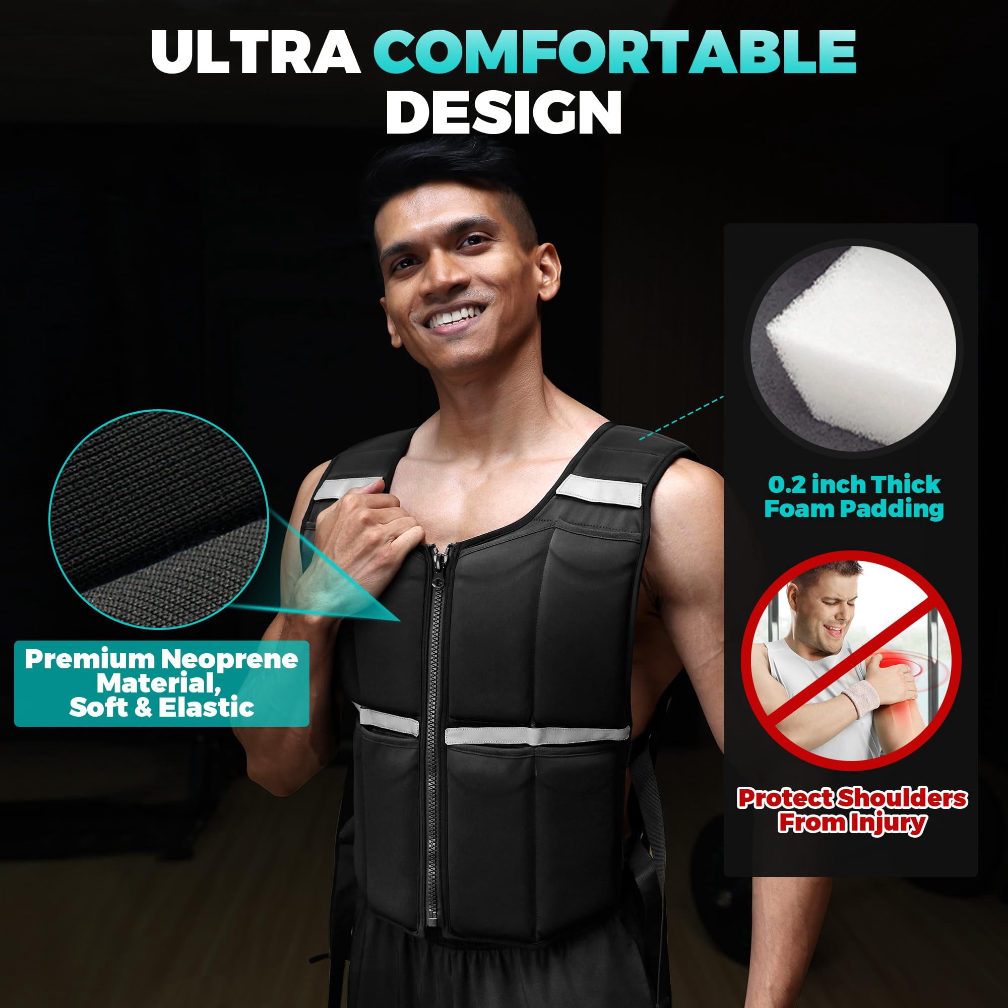 Black 2-35 LBS Adjustable Weighted Vest for Strength Workout Gym Home Running