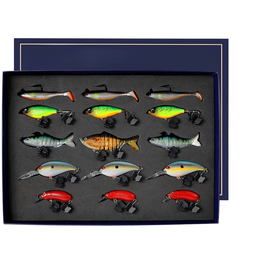 Mosiee 15Pcs Fishing Lure Kit Soft Lures Minnow Crankbait Box Set for Fishing Gear