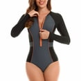 thumbnail image 2 of SWSMCLT Women's Long Sleeve Bathing Suit One Piece Swimsuit Full Coverage Rash Guard One Piece Slimming Zip Beach Trendy Grey Medium, 2 of 4