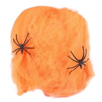 Beautynvta Halloween Spider Web with 2 Scary Spider Decorations, Rayon Large Fake Spider Web for Yard Party Lawn Garden Indoor Decor, 400 Ft, 2Pcs, Orange