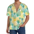 thumbnail image 3 of Naloa Pineapples1 Men's Loose Fit Cuban Collar Short-Sleeve Shirt with Button-down and Chest Pocket for Everyday Wear Outings - Large, 3 of 7