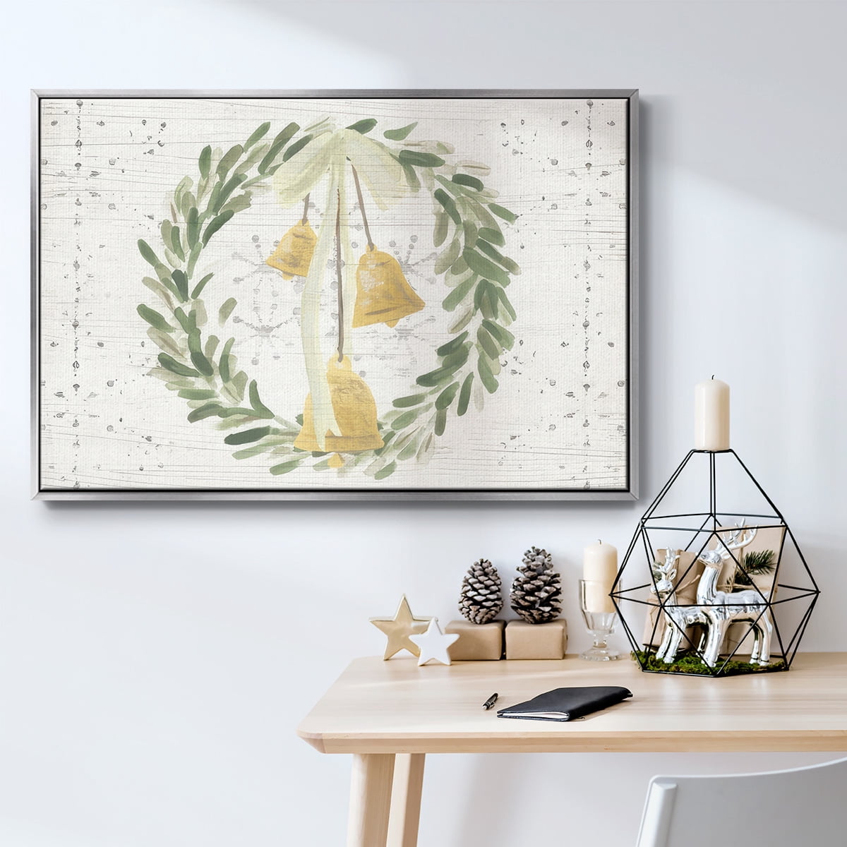 Weathered Aspen Wreath Collection A - Framed Gallery Wrapped Holiday Canvas - 25 x 37 - Silver Frame