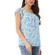 thumbnail image 4 of BLUSA FLORAL PARA MUJER INSPIRADA EN SAN VALENTÍN, CASUAL DE VERANO, CUELLO CUADRADO, MANGA CORTA DE CHIFÓN, CON VOLANTES, TALLA XS, AZUL CIELO, 4 of 6