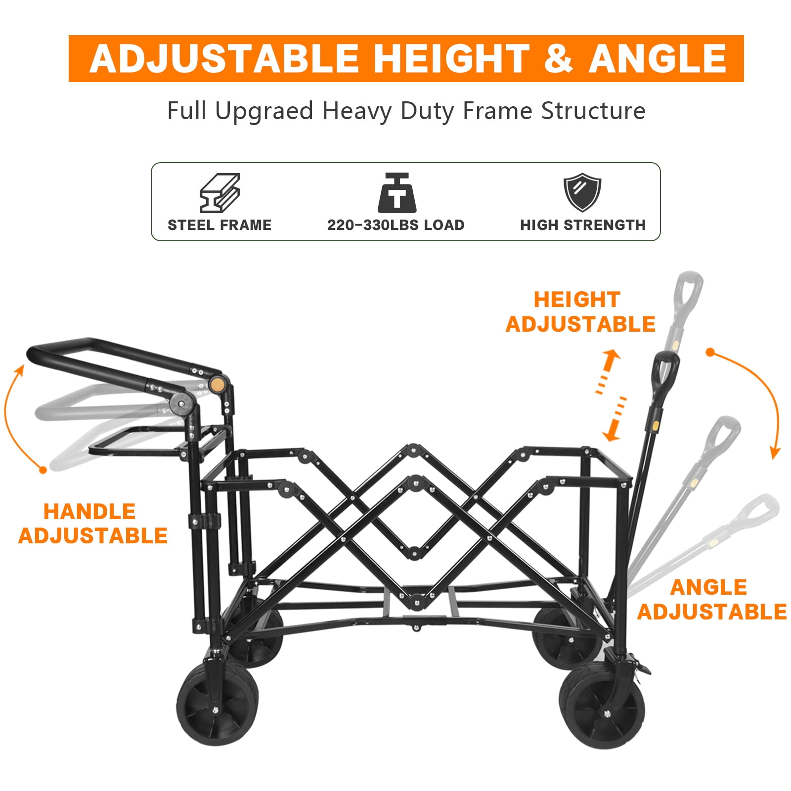 140L Wagons Carts with Removable Canopy, Folding Wagon Cart with Wheels for All-Terrain with Brake, Foldable Wagon with Cooler Bag for Camping Beach Shopping
