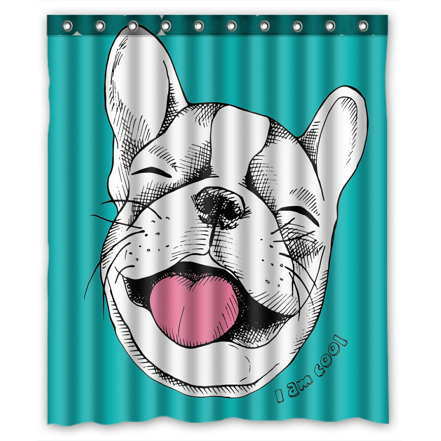 Dog Decor French White Bulldog Bathroom Shower Curtain Set Fabric & 12 Hook 71" 