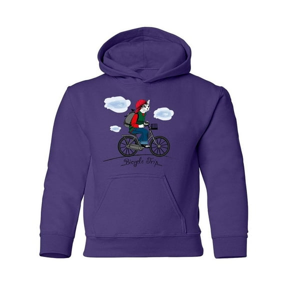Cat With Bicycle Hoodie Juniors -Image by Shutterstock, Large