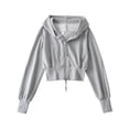 thumbnail image 2 of Cropped Zip Up Hoodies for Women 2025 Fall Winter Long Sleeve High Waist Hooded Sweatshirt Jacket Coat, 2 of 6