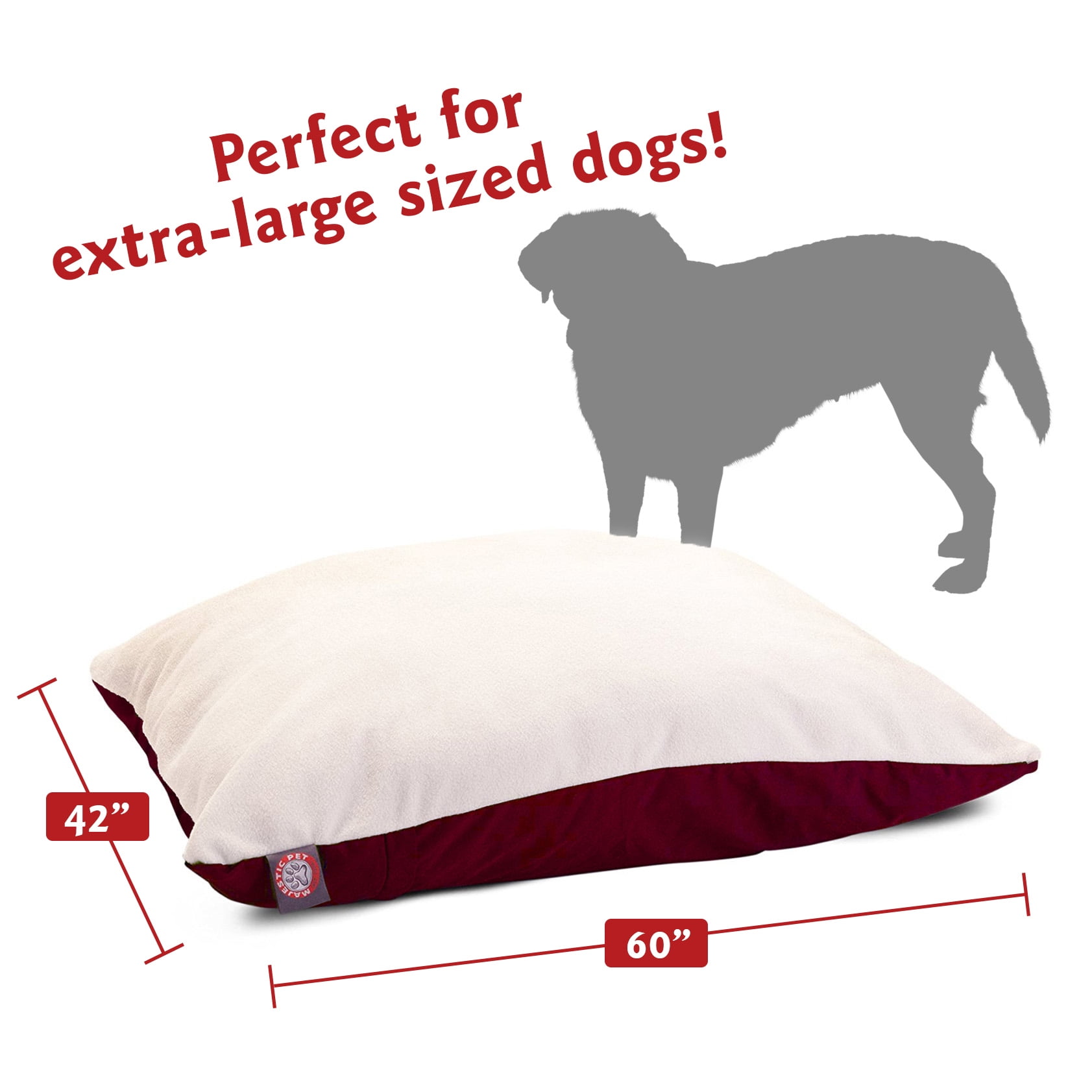 Majestic Pet Solid Color Rectangular Pillow Dog Bed Machine Washable Burgundy X-Large 42" x 60" x 8"