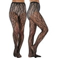 thumbnail image 6 of ToBeInStyle Women's Lace Spandex Pantyhose - Floral Garden Bouquet - Black, 6 of 7