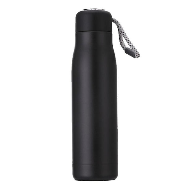 Botella de agua de acero inoxidable con aislamiento al vacío, termo, botella deportiva reutilizable, color negro