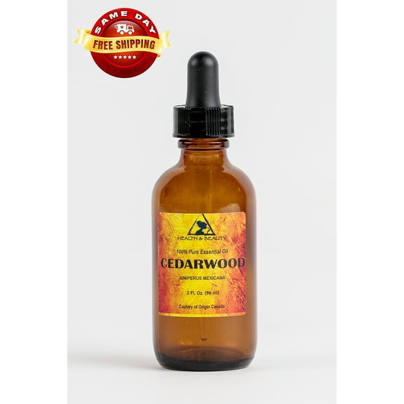 CEDARWOOD ESSENTIAL OIL ORGANIC AROMATHERAPY 100% PURE GLASS DROPPER 2 OZ, 59 ml