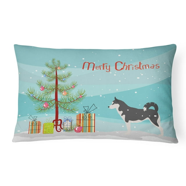 Carolines Treasures BB2998PW1216 Siberian Husky Merry Christmas Tree Canvas Fabric Decorative Pillow