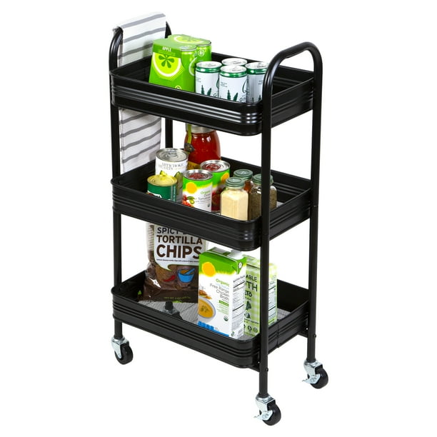 3 Tier Rolling Metal Cart with Wheels, Black