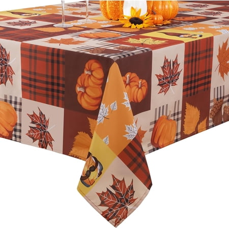 Fall Decor Fall Tablecloth Autumn Checkered Table Cloth Square Fall Pumpkin Maple Leaf Holiday Table Decor for Home 55u201dx55u201d