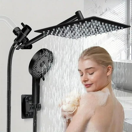 Shower Head Combo 12Inch High Pressure Rain Shower Head with 11 Inch Adjustable Extension Arm and 3 Settings Handheld Shower Head Combo with Long Hose