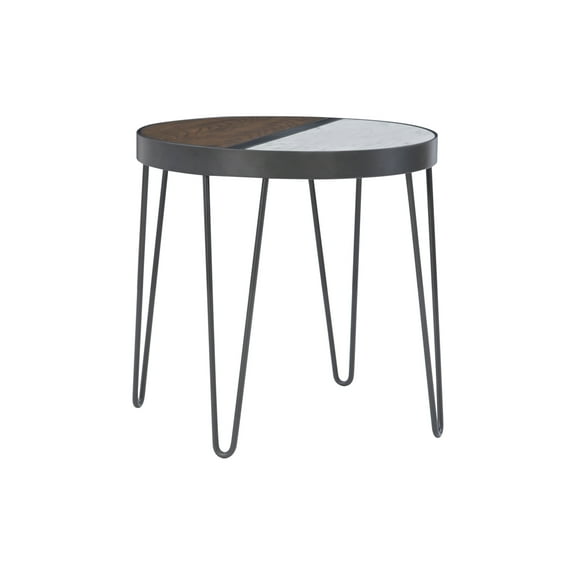 Powell Calvert Indoor Contemporary Two-Tone Metal Round End Table, Walnut