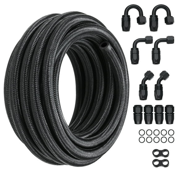 KFFKFF 6AN 20 FT Fuel Line Kit Stainless Steel Nylon Braided 12 Hose End Fitting